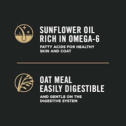 Sunflower oil rich in omega-6, oat meal easily digestible 