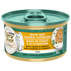 Purina🅫 Fancy Feast Medleys🅪 Pâté Blanc de poulet à la florentine avec fromage et épinards nourriture pour chat 85 g