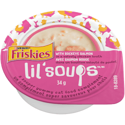 Friskies® Lil’ Soups™ with Sockeye Salmon in a Velvety Chicken Broth