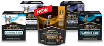 A group of packages of dog supplements