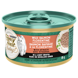 Fancy Feastᴹᴰ Medleys🅪 Saumon Sauvage à la Florentine avec Épinards dans un Bouillon Léger Nourriture pour Chat Gourmet