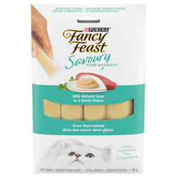 Purina® Fancy Feast® Savoury Purée Naturals™ with Natural Tuna in a Demi-Glace Cat Treats 4 x 10 g