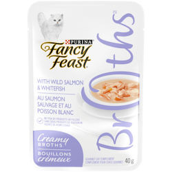 Fancy Feast® Creamy Broths with Wild Salmon & Whitefish Cat Food Complement