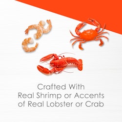 Crafted with real shrimp or accents of real lobster or crab