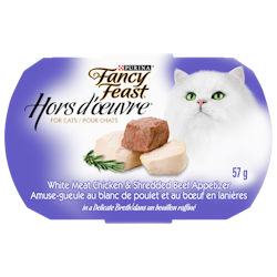 Fancy Feastᴹᴰ Hors d'Oeuvreᴹᴰ Amuse-Gueule au Blanc de Poulet et au Boeuf en Lanières pour Chats