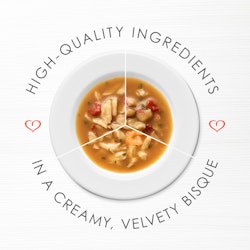 High quality ingredients in a creamy, velvety bisque