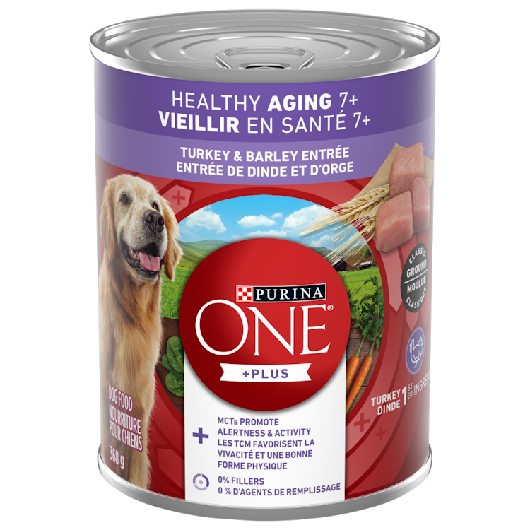  Purina ONEᴹᴰ Plus+ Vieillir en Santé 7+ Moulue Classique Entrée de Dinde et d'Orge Nourriture pour Chiens