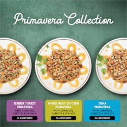 Contents - Tender turkey primavera, white meat chicken primavera, tuna primavera